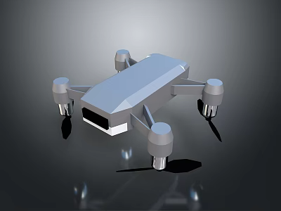 Sleek Silver Drone With Four Propellers Rectangular Body And Bottom Camera 3d model