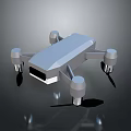 Sleek Silver Drone With Four Propellers Rectangular Body And Bottom Camera 3d model