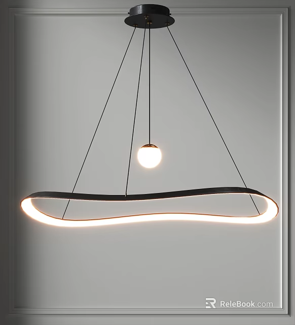 Minimalist Modern Curved Chandelier With LED Light And Hanging Sphere Design 3d model 