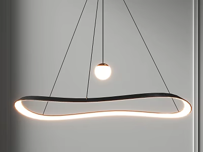 Minimalist Modern Curved Chandelier With LED Light And Hanging Sphere Design 3d model