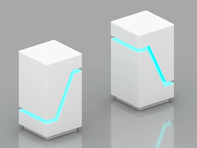 Modern White Decorative Cubes Featuring Blue Glowing Lines And Sleek Design 3d model