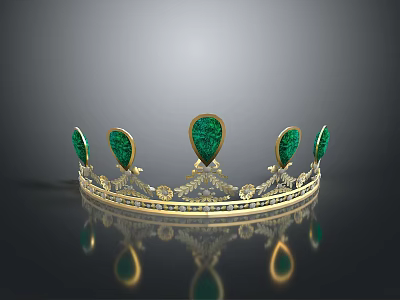Golden Decorative Crown With Green Gemstones And Ornate Intricate Design Details 3d model