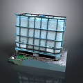 Blue Metal Frame Container With White Bags And Green Plants On Platform