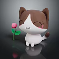Cute Cartoon Brown And White Cat Toy With Small Pink Flower And Smiling Face