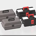 Gray And Black Toolboxes With Red Handles Lidded Storage Organizer Cases 3d model