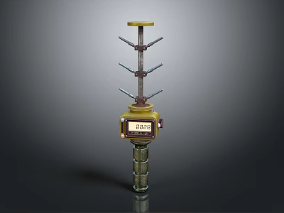 Industrial Device With Yellow Top Digital Display And Metal Support Rod Structure 3d model