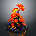 Red Mushrooms With Yellow Spots Stacked On Black And Blue Base With Glowing Spots