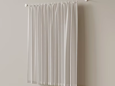 White Sheer Curtains Hanging On Rod Against Light Wall Background 3d model
