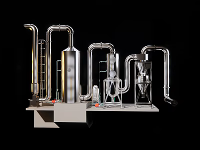 Silver Industrial Equipment Setup With Metal Pipes Vessels And Structural Framework 3d model