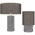 Two Modern Table Lamps With Gray Gradient Base And Brown Textured Fabric Shade
