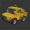 Yellow Pixel Art Toy Truck With Package In Bed On Dark Background Surface