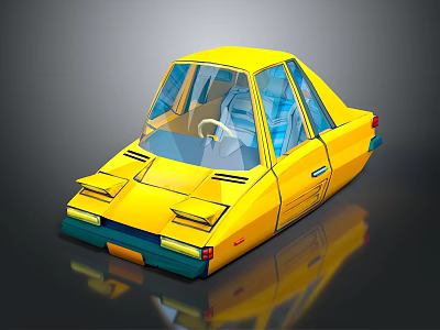 3D Rendered Yellow Concept Car With Transparent Windows Green Base And Unique Design 3d model