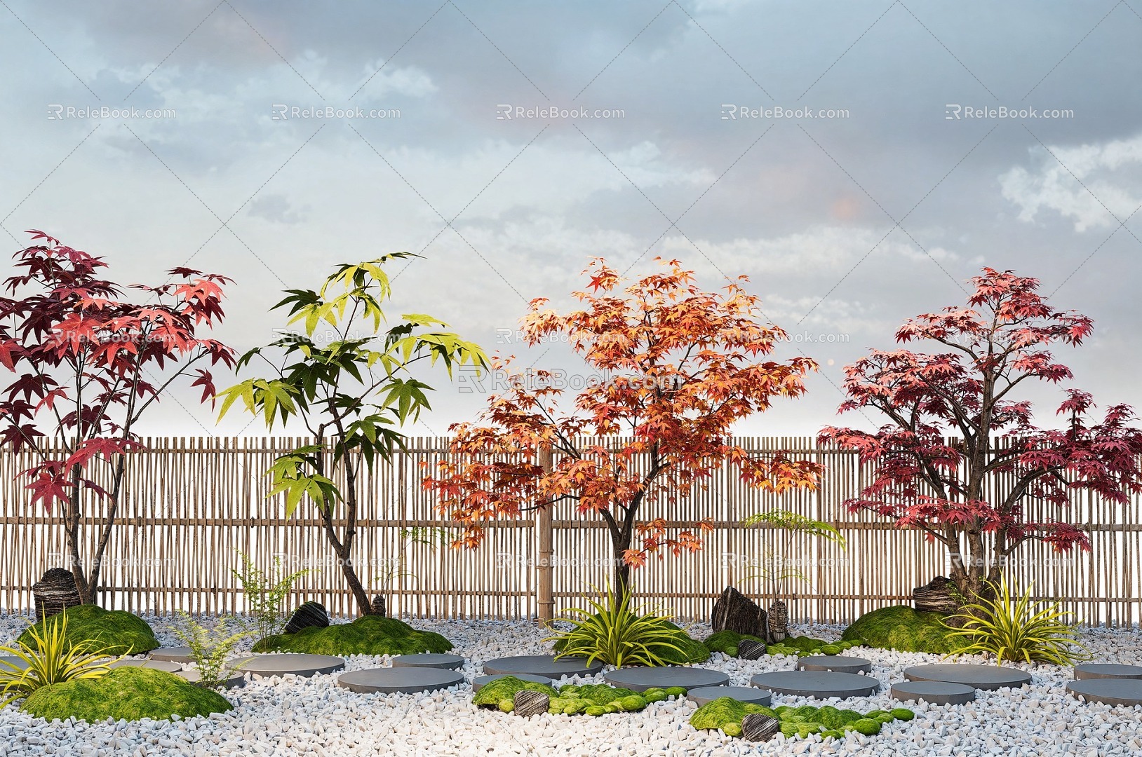 Maple Leaf Plant Combination Red Maple Fresh Terrain Ting Step Guard 3d model