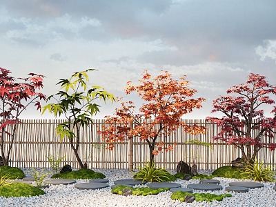 Maple Leaf Plant Combination Red Maple Fresh Terrain Ting Step Guard 3d model