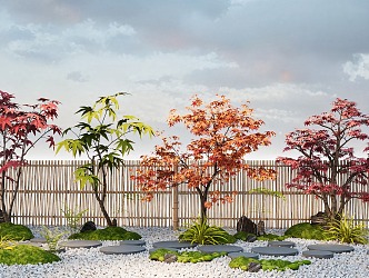 Maple Leaf Plant Combination Red Maple Fresh Terrain Ting Step Guard 3d model