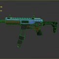 Blue Brown And Black Modern Submachine Gun Design With Rail Grip Barrel And Stock