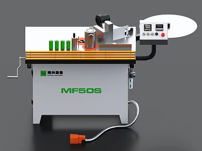Industrial Woodworking Edge Banding Machine Model MF505 With Green Strips Control Panel And Worktable 3d model
