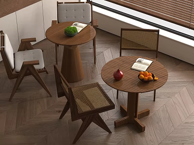 Modern Natural Leisure Chairs With Wooden Tables Fruits And Book In Indoor Setting 3d model