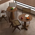 Modern Natural Leisure Chairs With Wooden Tables Fruits And Book In Indoor Setting