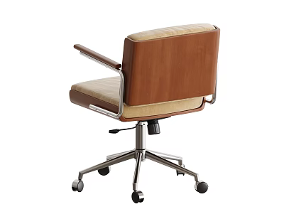 Modern Office Chair With Brown Backrest Beige Seat Metal Base And Wheels 3d model