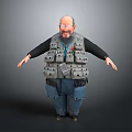 Male Character Wearing Multi Pocket Vest With ID Badge Glasses And Blue Pants Arms Outstretched