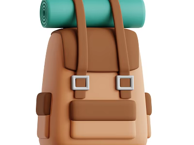 Decorative Ornament Set With Brown Backpack Green Roll Mat And Strap Details 3d model