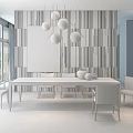 Modern Dining Table And Chairs Set With Pendant Lights And Art Painting In Room