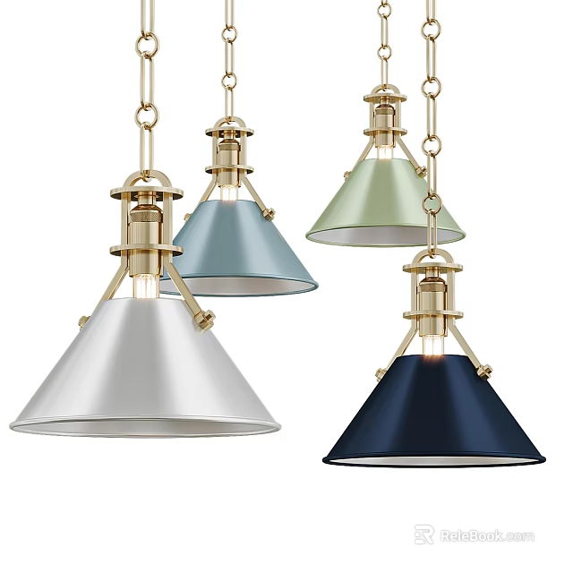 Modern Pendant Lights with Multiple Colors Gold Base Conical Shade Design 3d model 