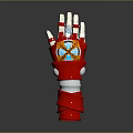 Detailed Red Mechanical Arm Designed for Character with Shiny Decorative Components and Metallic Parts