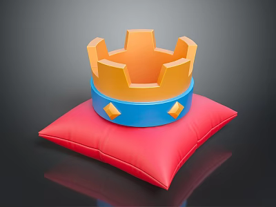 Golden Crown With Blue Base And Decorative Elements On Red Pillow Fashion Accessory 3d model