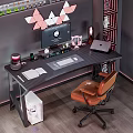Modern Desk And Chair Set With Computer Monitor Laptop Leather Chair And Open Shelf