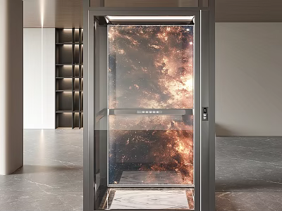 Modern Glass Door Elevator With Aesthetic Pattern And Marble Floor In Luxury Interior 3d model