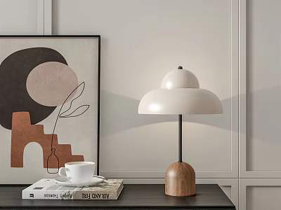 Modern Minimalist Table Lamp With White Dome Shade And Wooden Base For Home Decor 3d model