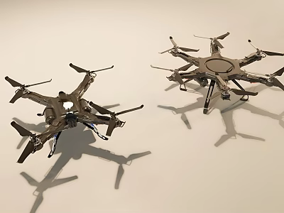 Two Different Drones With Propellers And Metal Frames On White Background 3d model