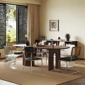 Dining Space Featuring Wooden Table Various Chairs Abstract Painting And Window Blinds