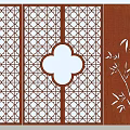 Decorative Brown Room Divider With Bamboo Orchid Butterfly Patterns And Circular Design 3d model