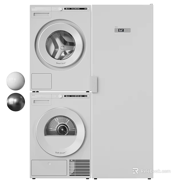 Modern Stackable Washing Machine Dryer Combo With White Finish And Sleek Design 3d model