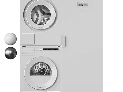 Modern Stackable Washing Machine Dryer Combo With White Finish And Sleek Design 3d model