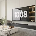 Modern Living and Dining Room Interior Design With Sofa Marble Coffee Table And Artwork