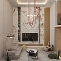 Modern Indoor Staircase Area With Woman Ascending Small Tree Stone Deer Sculpture And Green Plants