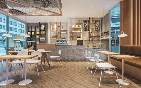 Modern coffee shop milk tea coffee shop dessert shop bar cashier console leisure table and chair back kitchen equipment plate 3d model