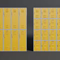 Yellow Metal Lockers Arranged in Rows for Storage in Public Areas