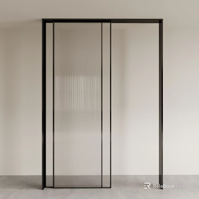 Contemporary Sliding Door Design With Vertical Striped Glass And Black Frames 3d model 
