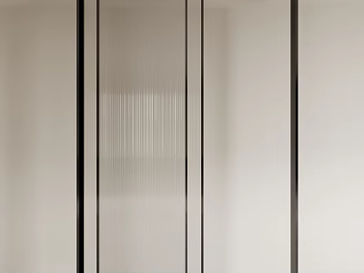 Contemporary Sliding Door Design With Vertical Striped Glass And Black Frames 3d model
