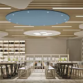 Spacious Reading Room Interior With Built in Bookshelves Wooden Tables And Chairs
