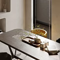 Modern Dining Table Set With Decorative Vase Books And Comfortable Chairs