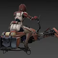 Red Haired Character Riding Futuristic Mechanical Creature With Metallic Armor And Sharp Edges 3d model