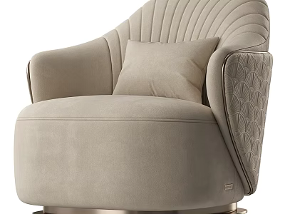 Modern Beige Single Sofa With Vertical Tufted Backrest Patterned Armrest And Metal Base 3d model