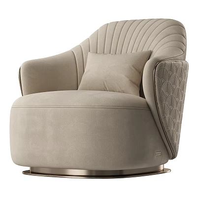 Modern Beige Single Sofa With Vertical Tufted Backrest Patterned Armrest And Metal Base 3d model