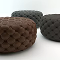 Round Tufted Ottomans in Dark Gray Light Gray and Brown with Button Design 3d model